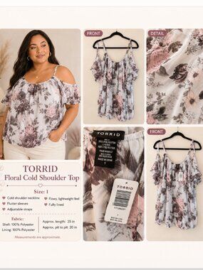 ✨ A Lilac in April | Torrid NWT Floral Cold Shoulder Chiffon Cami Blouse Size 1